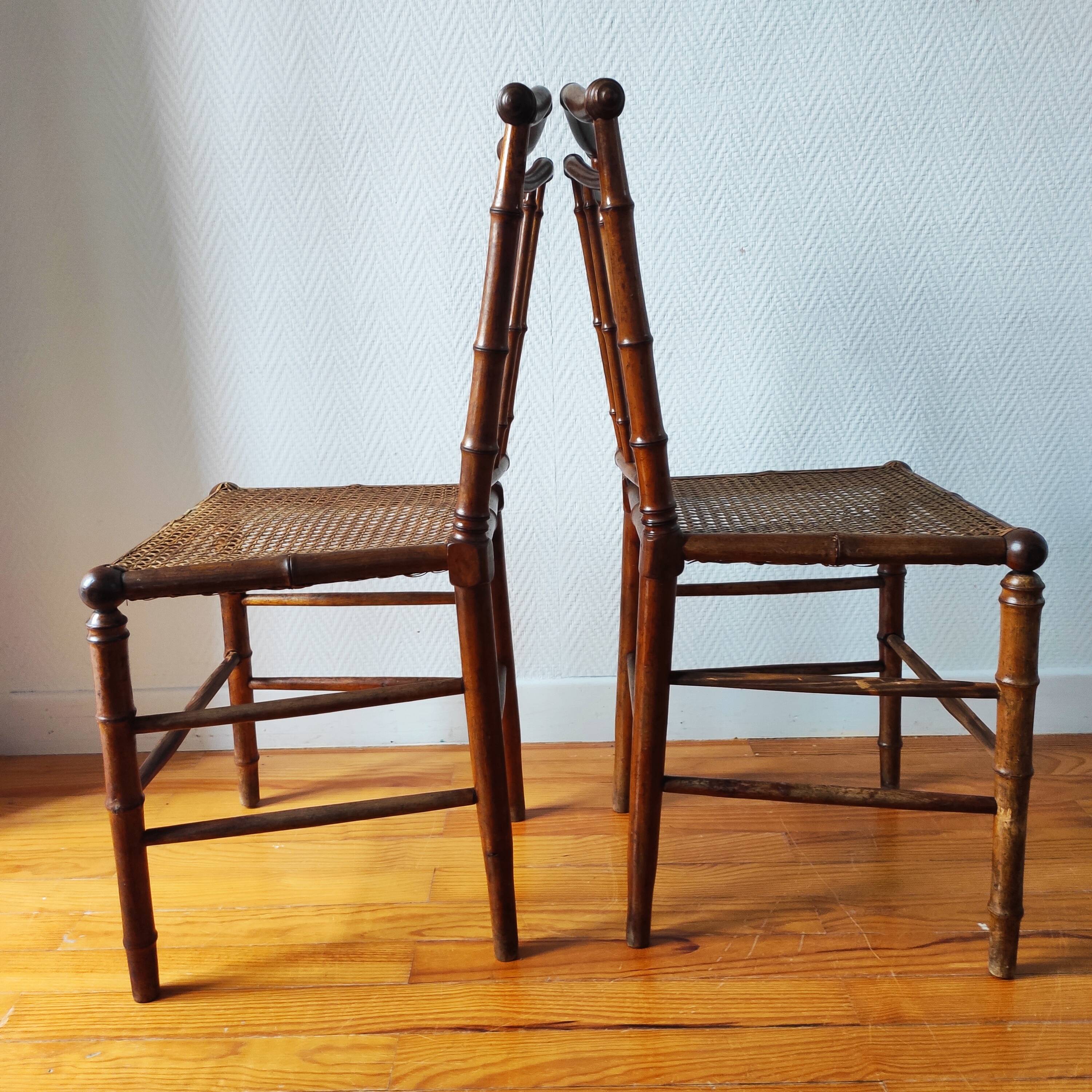 Pair of turned wood and cane chairs