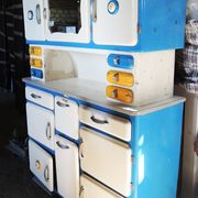 Former Buffet Mado in 3 Parts White - Blue - Yellow / Antique French 3-Part Mado Sideboard: White