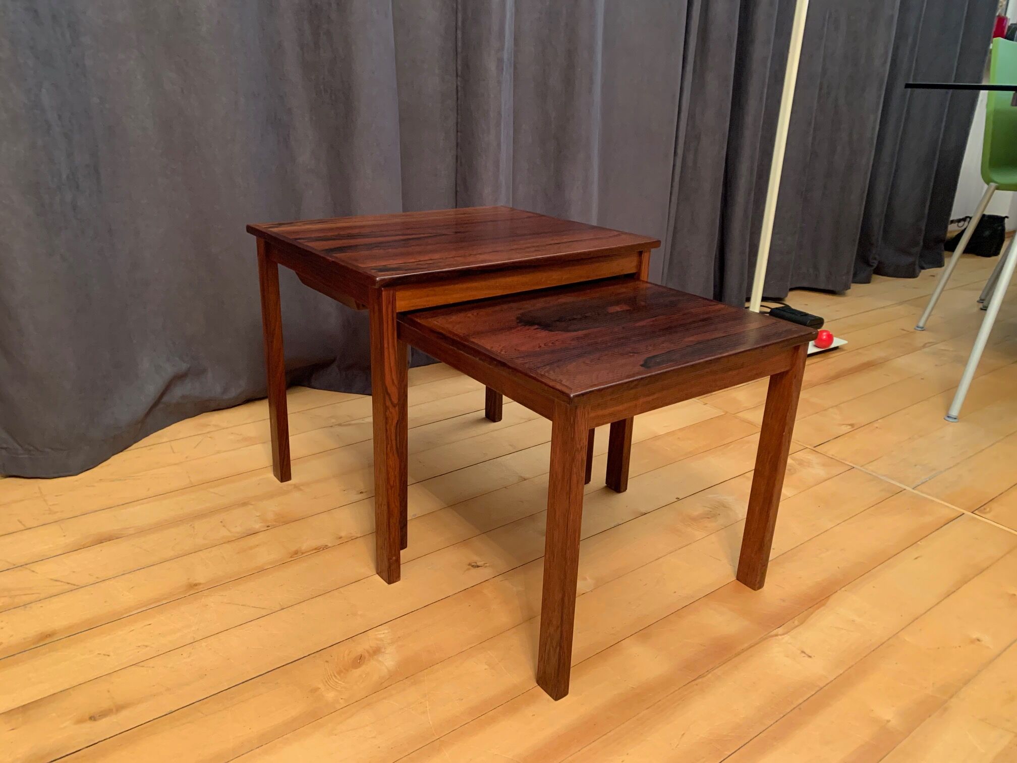 A pair of Kvalitet Form Funktion rosewood side tables Denmark 1960s