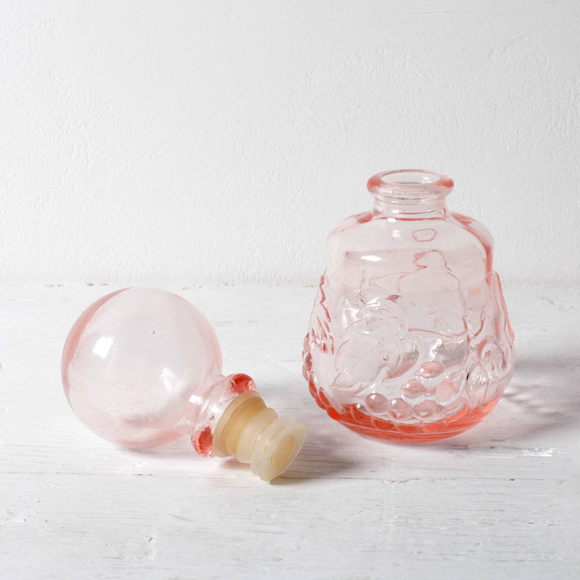 Vintage Small Pink Glass Decanter with Stopper: Mid-Century Empoli Italian