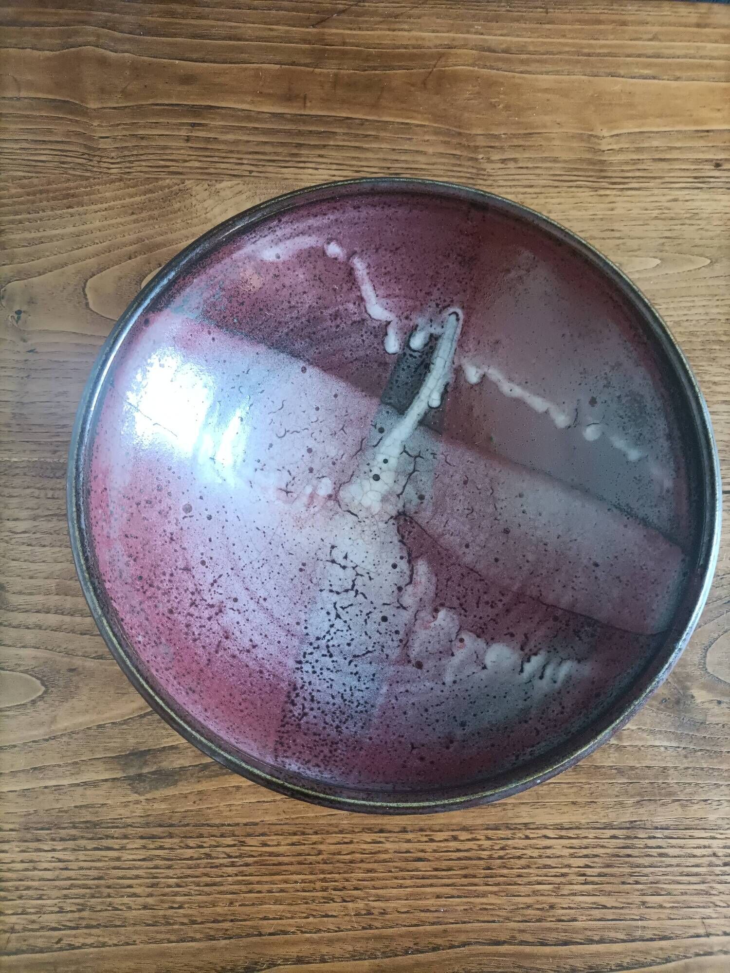Signed ceramic fruit bowl on foot