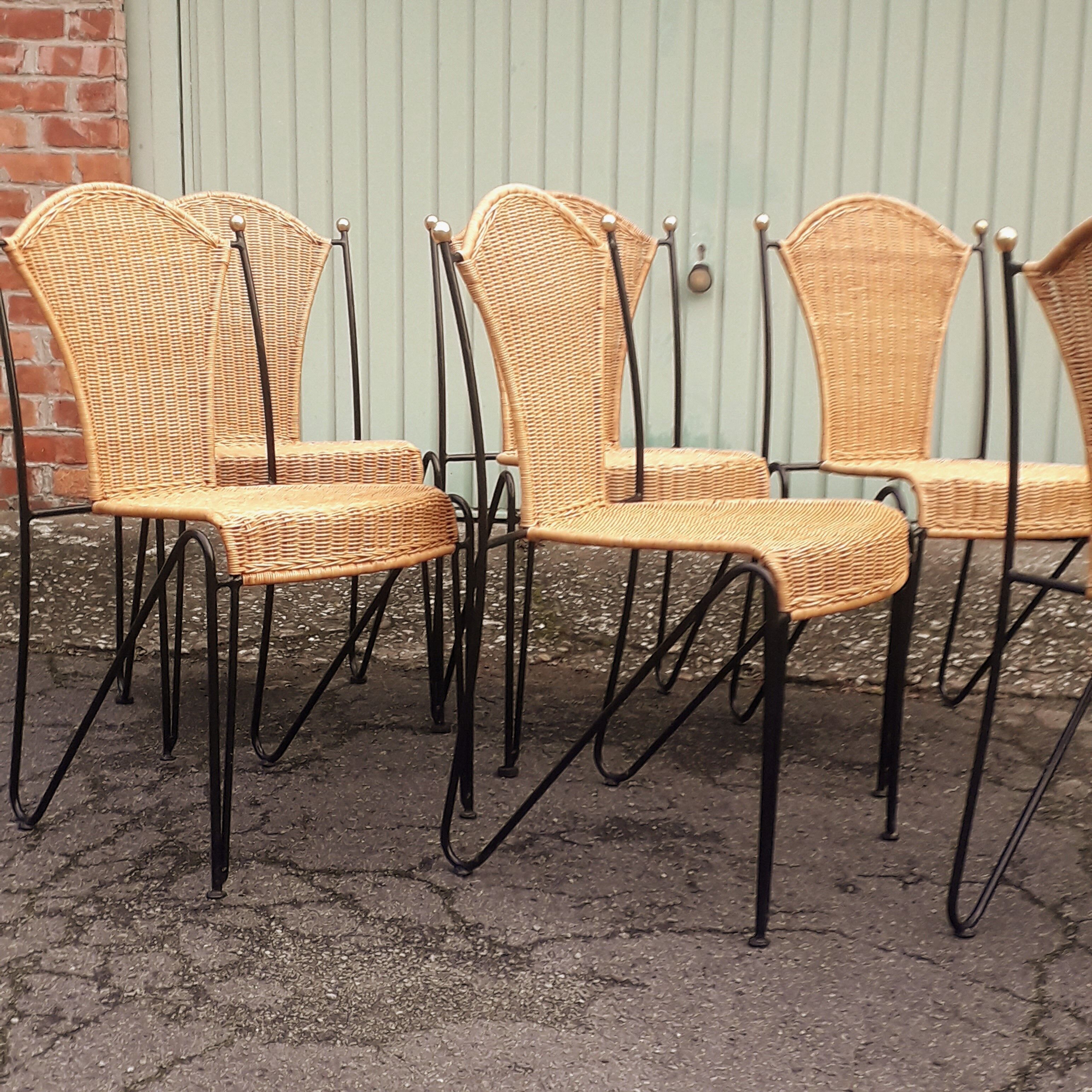 Chaises fer forgé rotin vintage