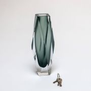 Vintage Geometric Vase in Grey "Sommerso" Murano Glass, Flavio Poli Style