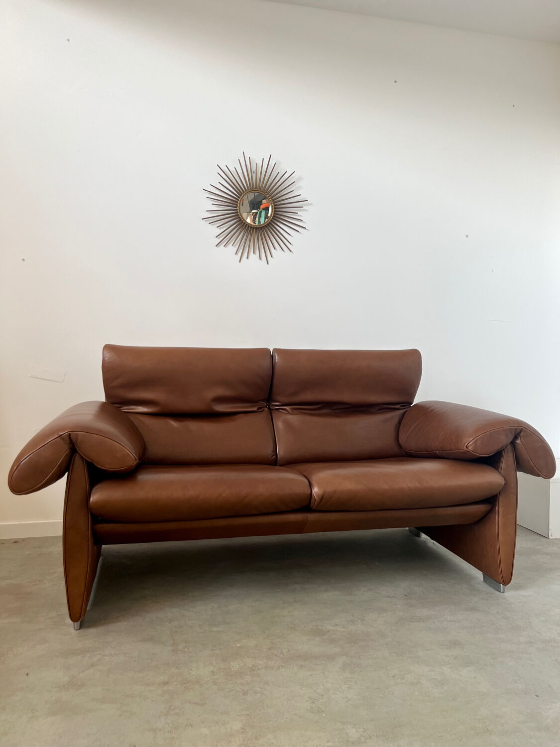 Vintage sofa 2 places leather camel design de sede ds-1023