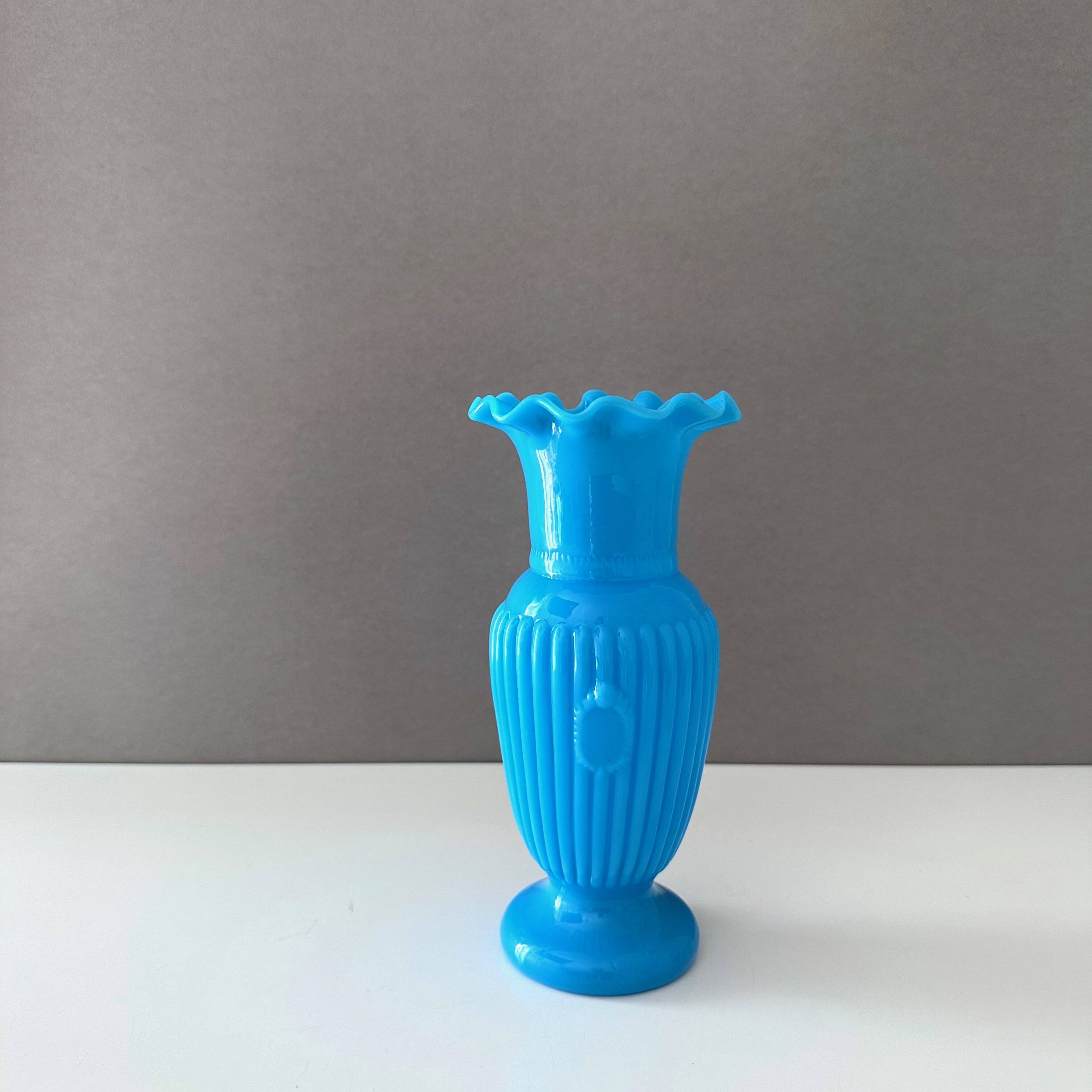 Antique Portieux Vallerysthal vase, blue opal glass vase