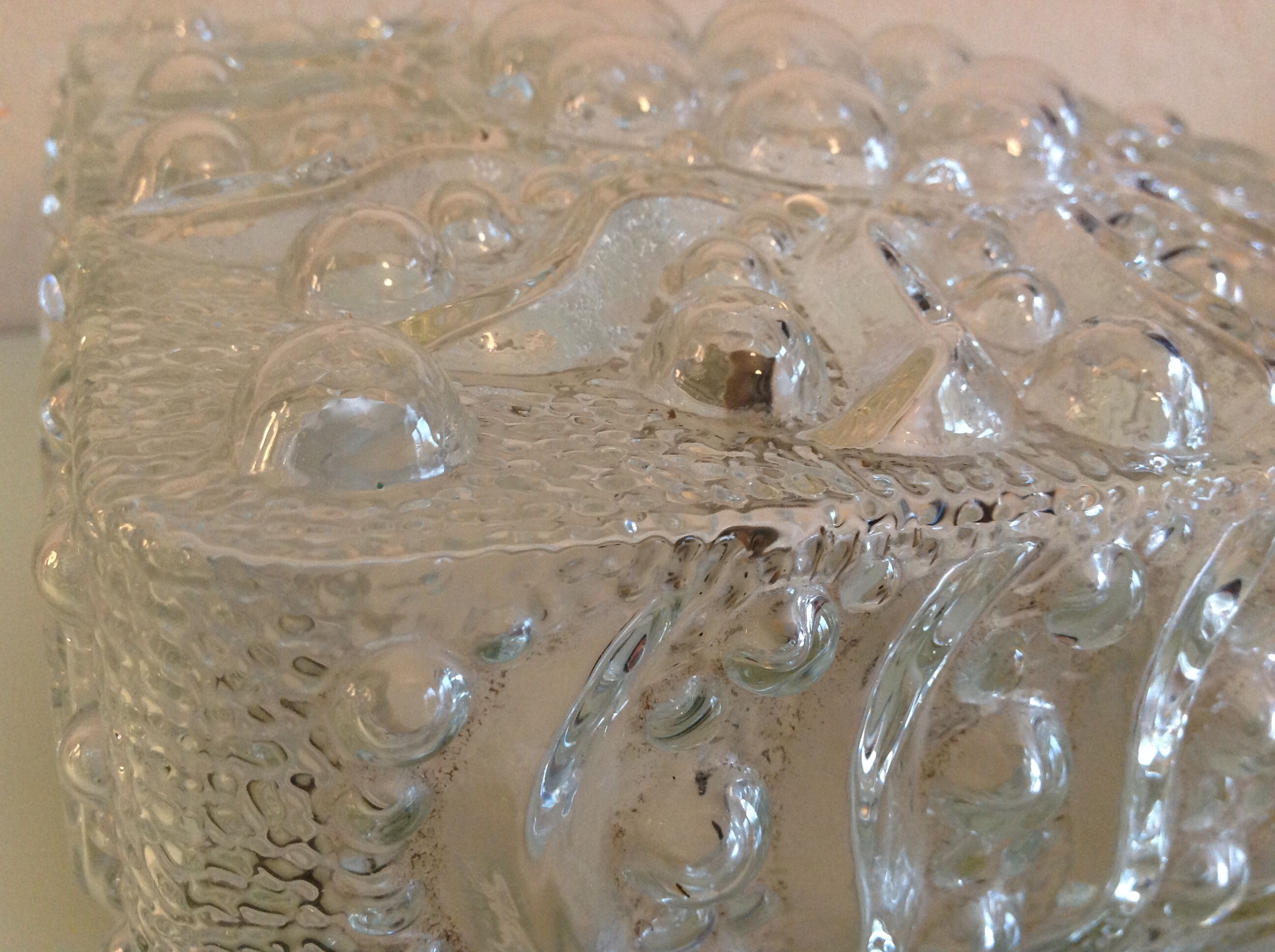 Square ceiling lamp in bubbled glass 60/70s