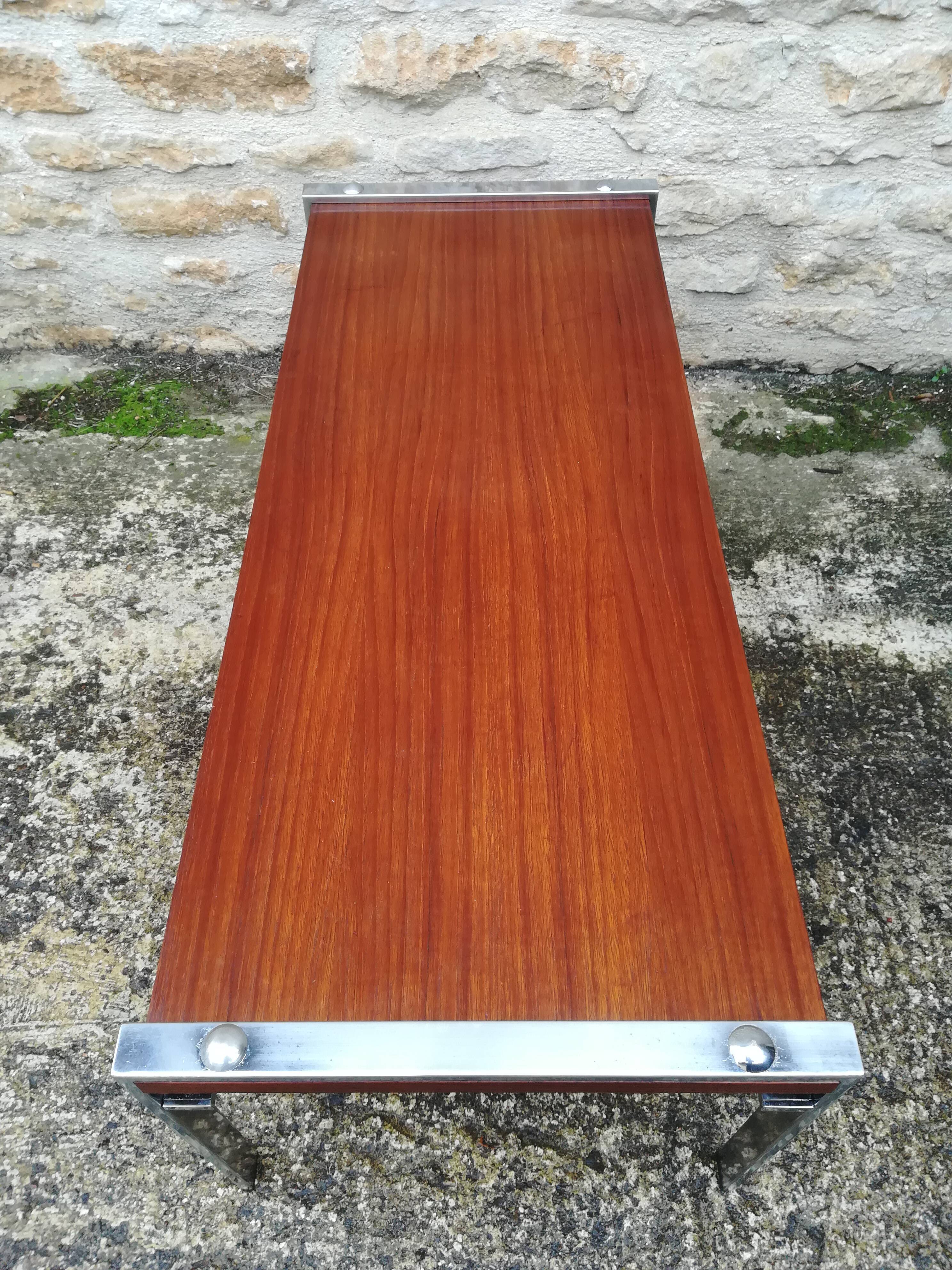 Chrome and teak coffee table