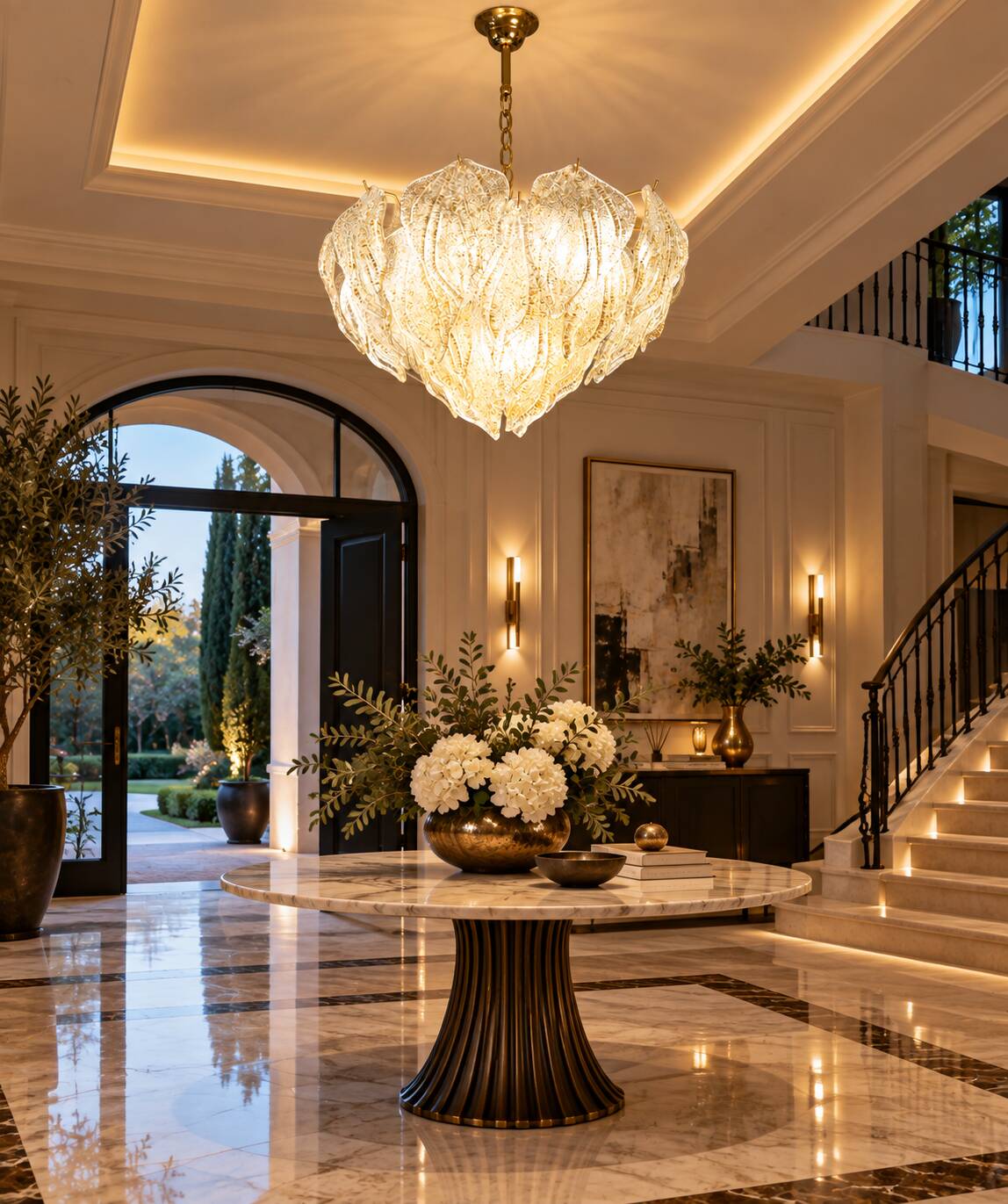 Amazing Large Murano Glass Gold Leaves Chandelier