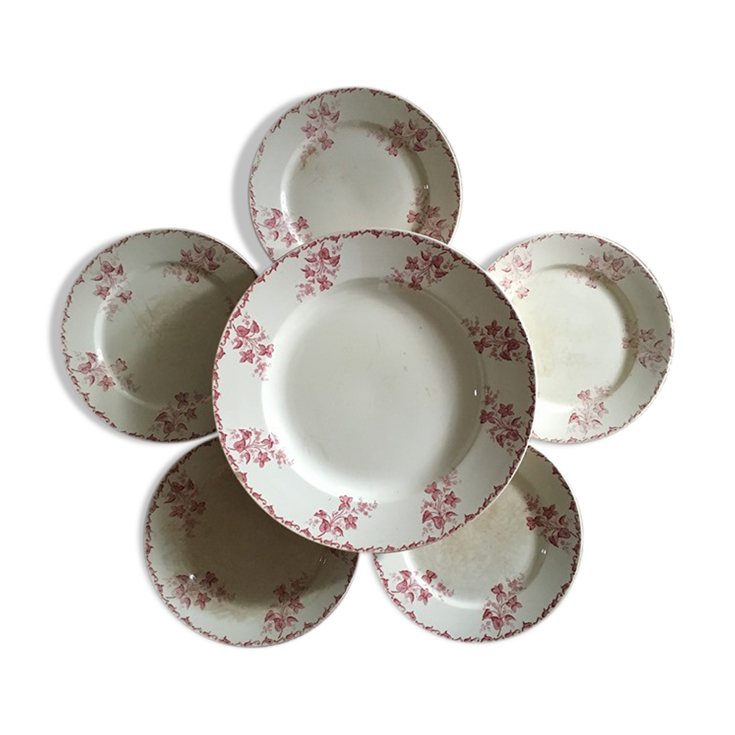Five plates dessert and serving dish Digoin Sarreguemines model "Margot"