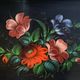 Black rectangular platter with hand-painted flowers, vintage and bohemian.