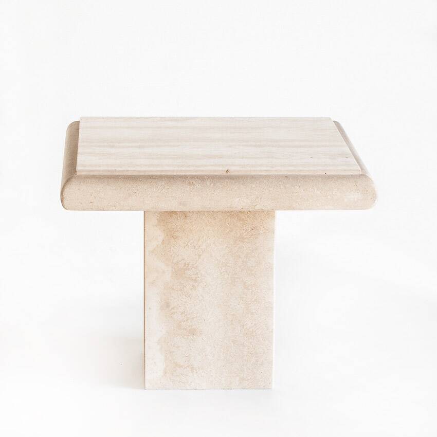 Vintage coffee or side table. Travertine marble. Italy, 1980s