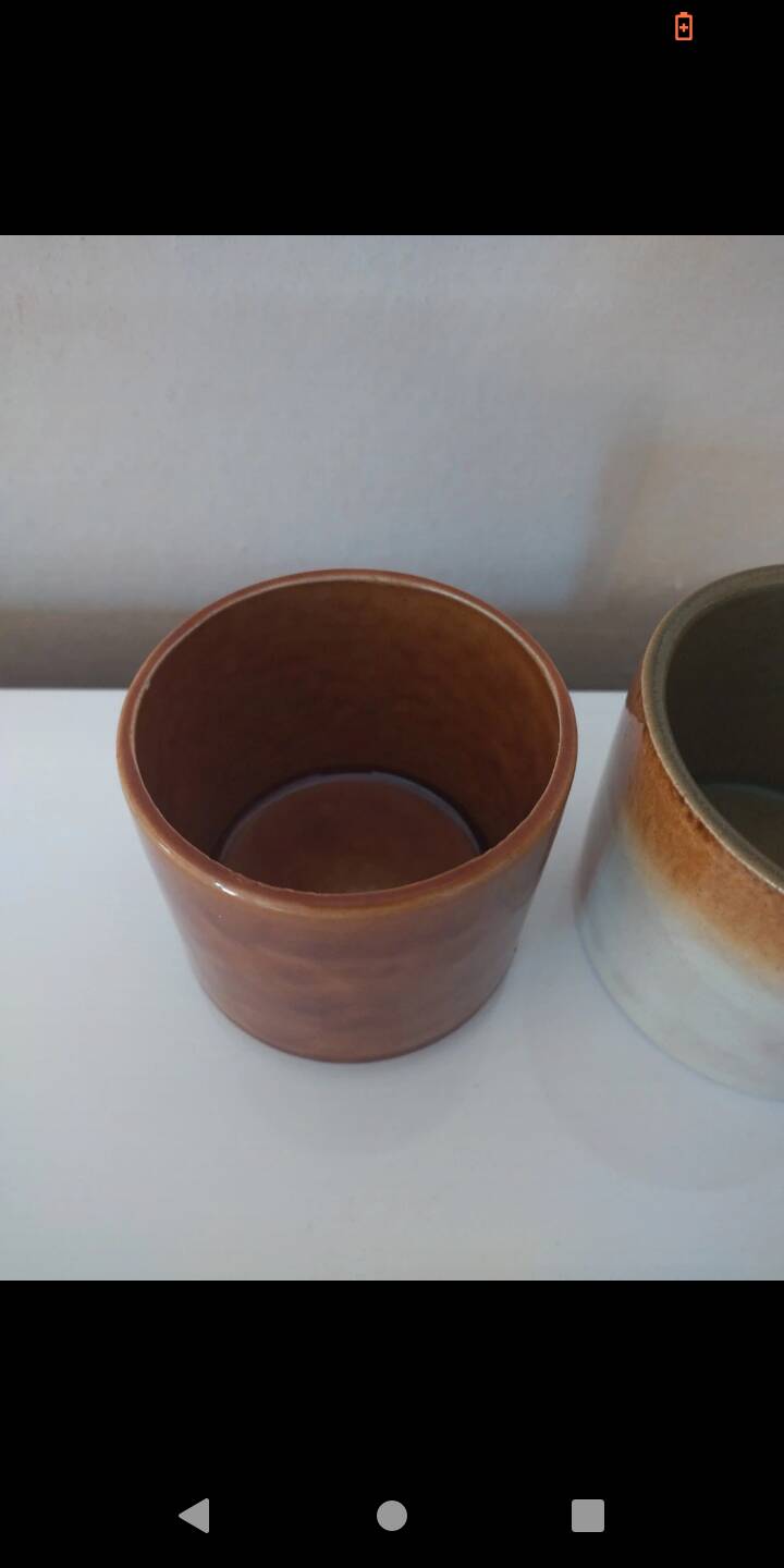 2 vintage khaki ceramic mugs