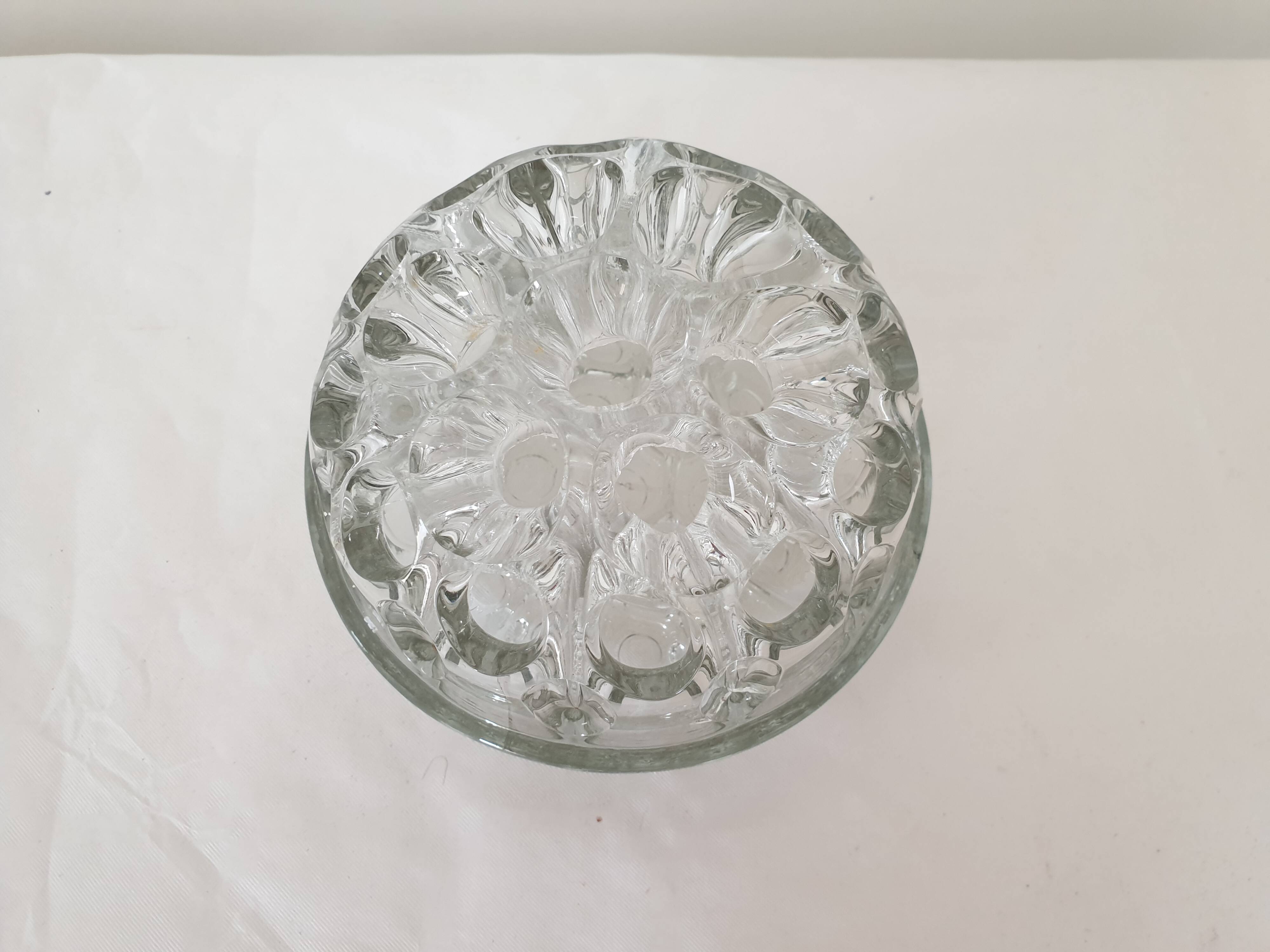 Vintage glass flower stand vase with 19 holes - Made in France