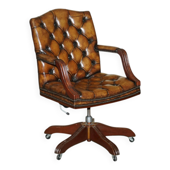 Restored leather captain's Chesterfield chair