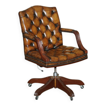 Restored leather captain's Chesterfield chair