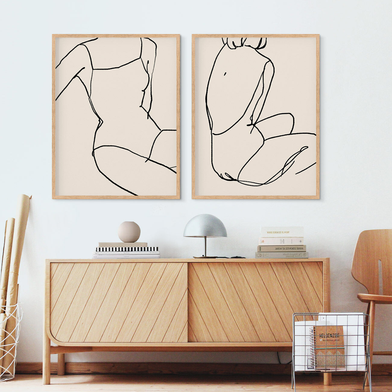 Pair of prints, female silhouette wall art. Set of two, 50x70cm