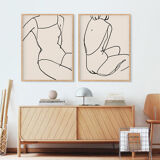 Pair of prints, female silhouette wall art. Set of two, 50x70cm