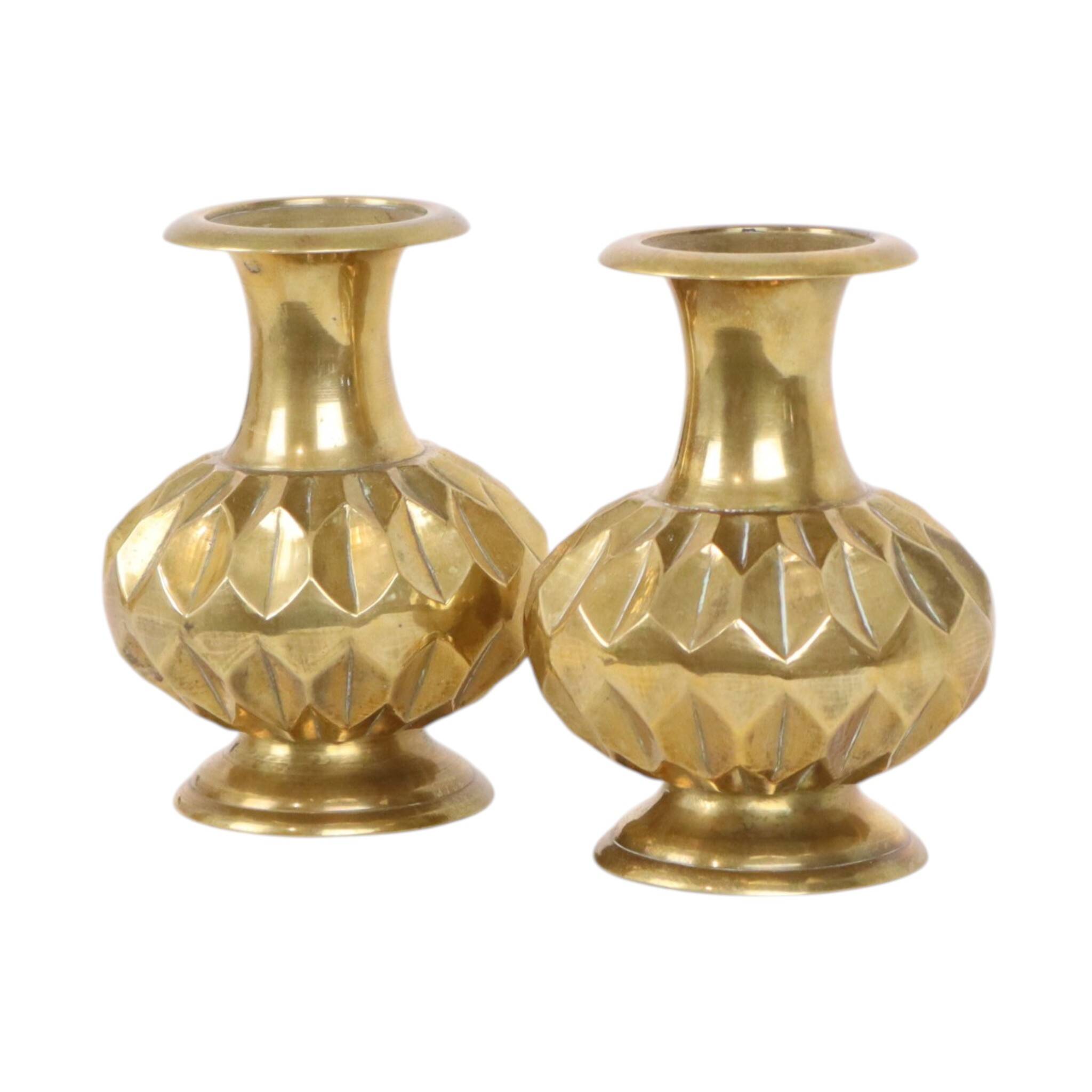 Pair of Brass Vases, Geometric Design, 15 cm