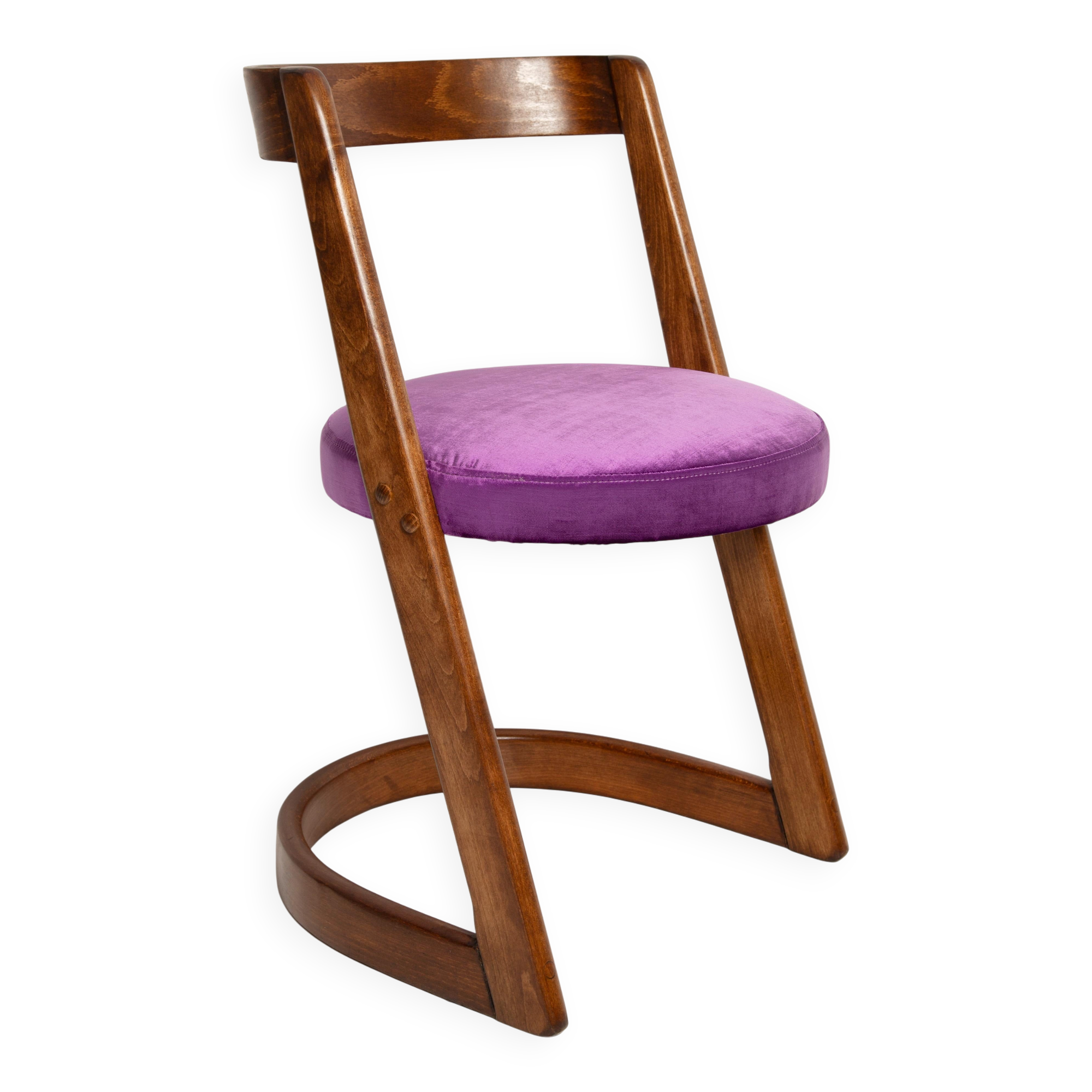 Mid-century purple velvet Halfa chair and stool, Baumann, France, 1970s.