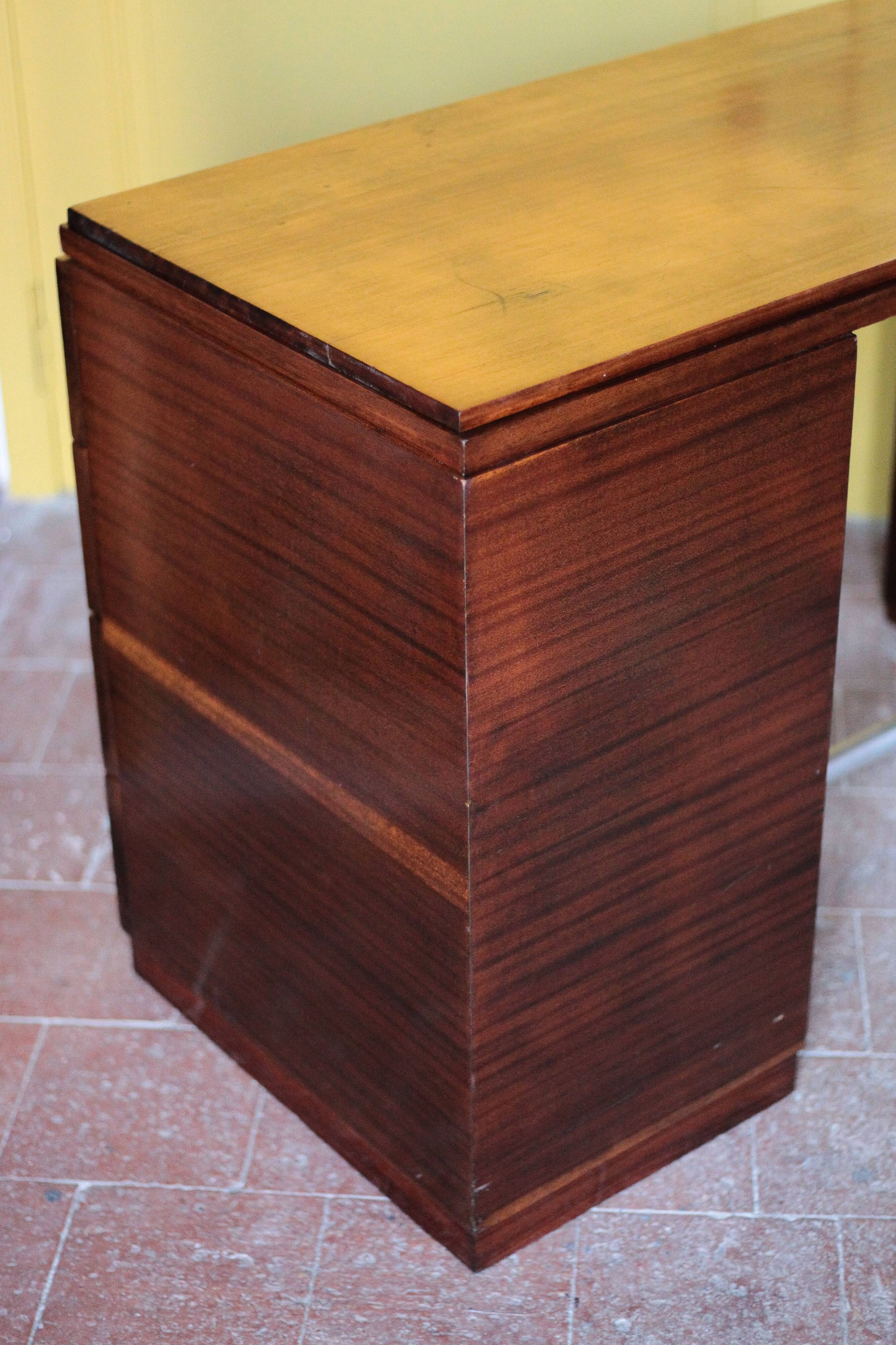 Vintage desk, wooden Art Deco desk from the 1930s, desk with drawers.
