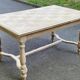 Extendable rectangular farmhouse table renovated oak and marquetry 255cm