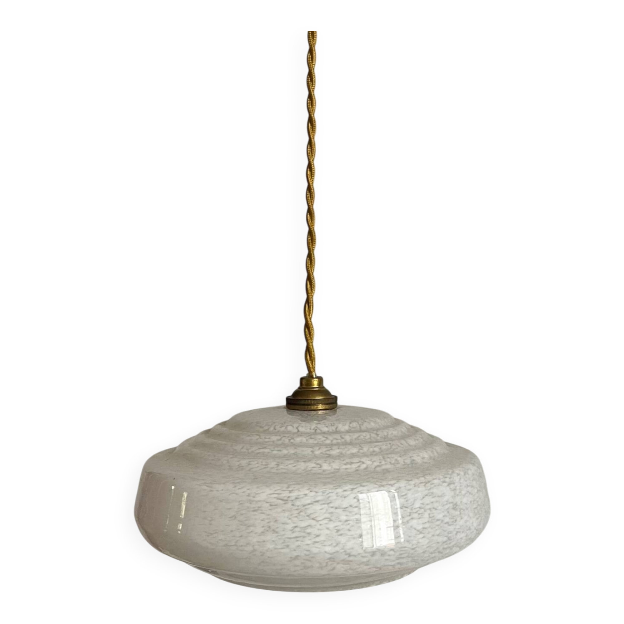 Suspension minimaliste ronde verre Clichy années 40/50