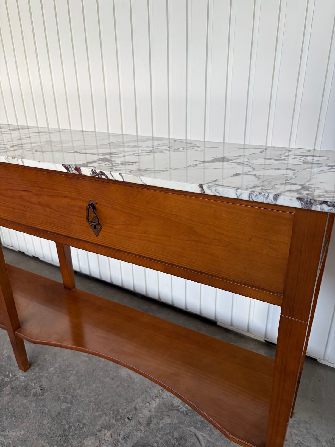 Large console in Calacatta Viola marble & solid cherry wood.