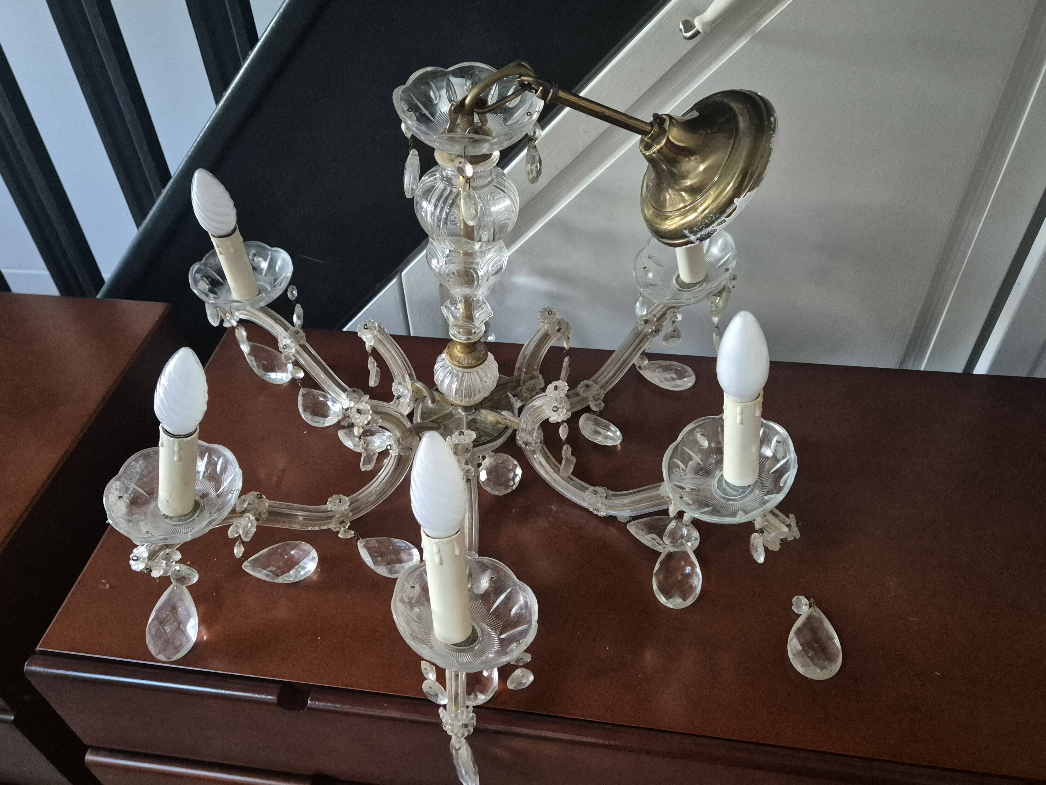 vintage 1960s glass and brass pendant chandelier with pendants