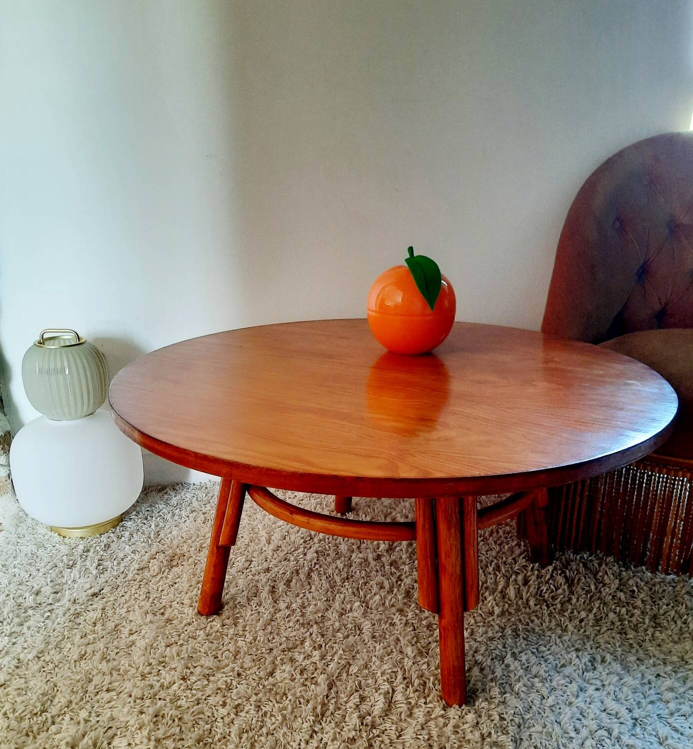 70s rattan coffee table