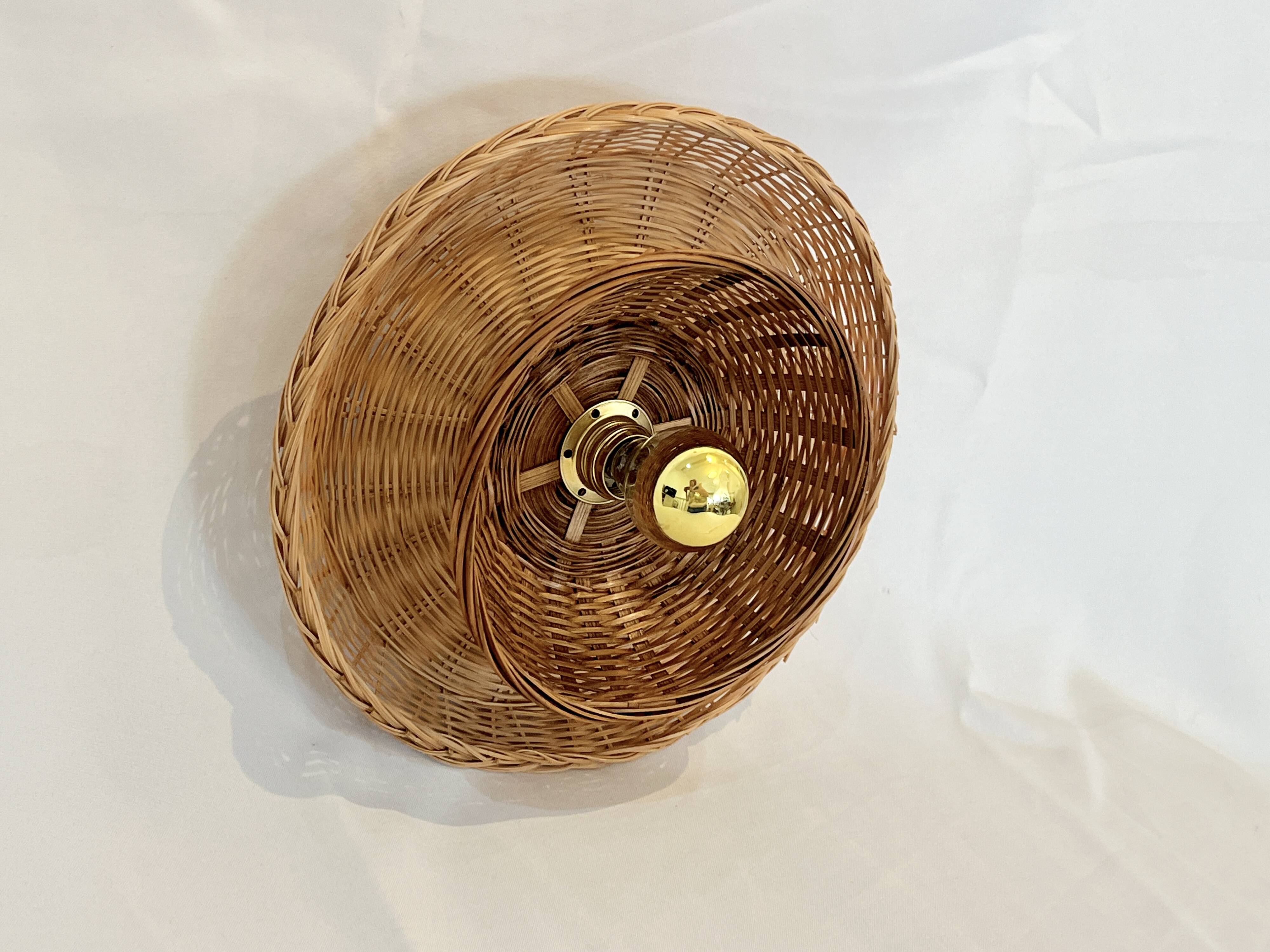 Applique murale en osier deux  panier rotin vintage 27 cm