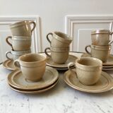 set of 10 cups and sub-cups in stoneware of the Marais handcrafted signed 70s