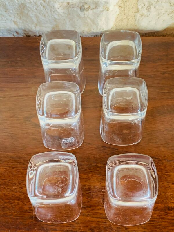 Ensemble, carafe à whisky vintage en cristal avec 6 verres, par Luigi Bormioli, circa 70’s