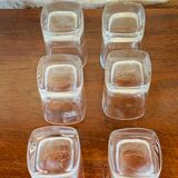 Set, vintage crystal whiskey decanter with 6 glasses, by Luigi Bormioli, circa 70's