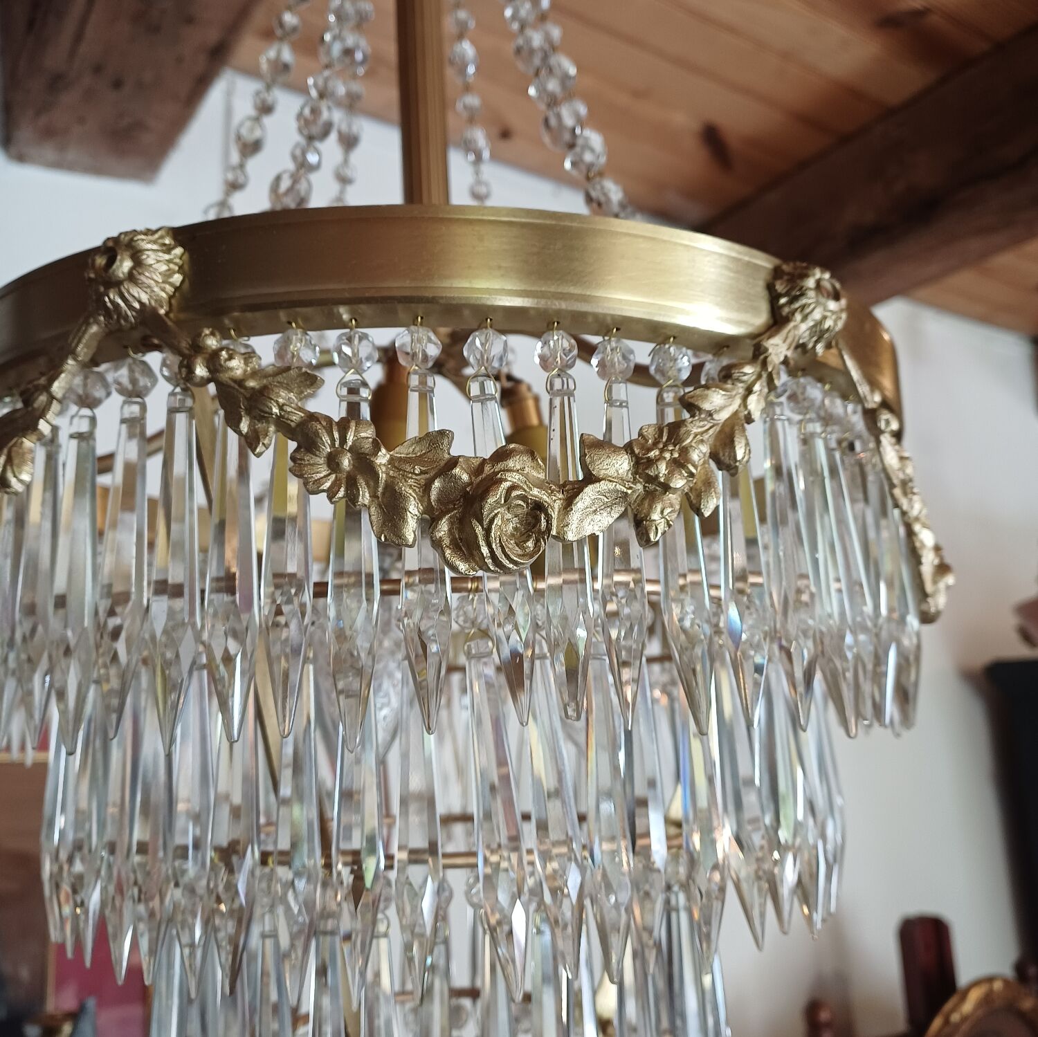 Lustre ancien à pampilles en cristal taillé époque Napoléon III