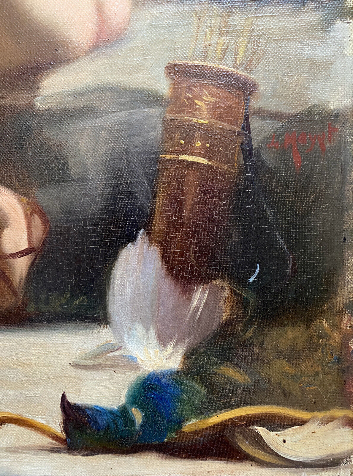 HST painting "Diana at the bath" Nude back signed early twentieth century