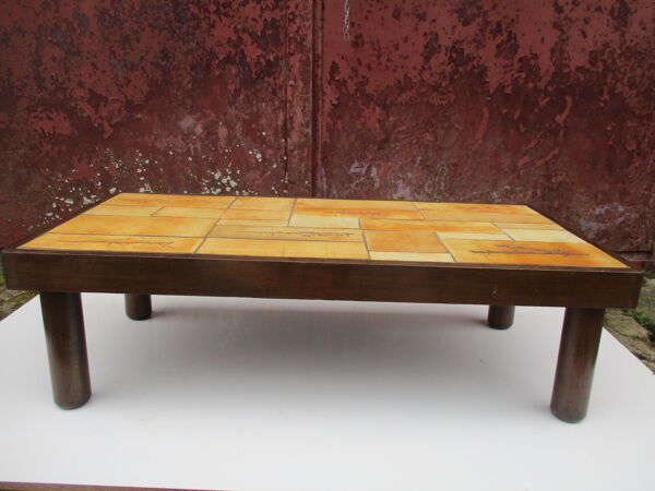 Table basse Vallauris de Raymonde Leduc gres modele aux herbiers vintage