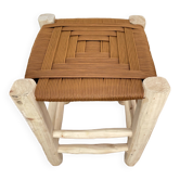Tabouret marocain beldi bois assise marron en nylon