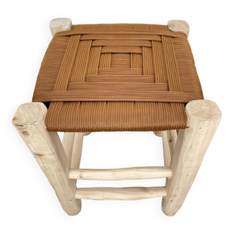 Tabouret marocain beldi bois assise marron en nylon