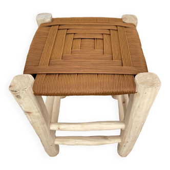 Moroccan beldi wood stool with brown nylon seat