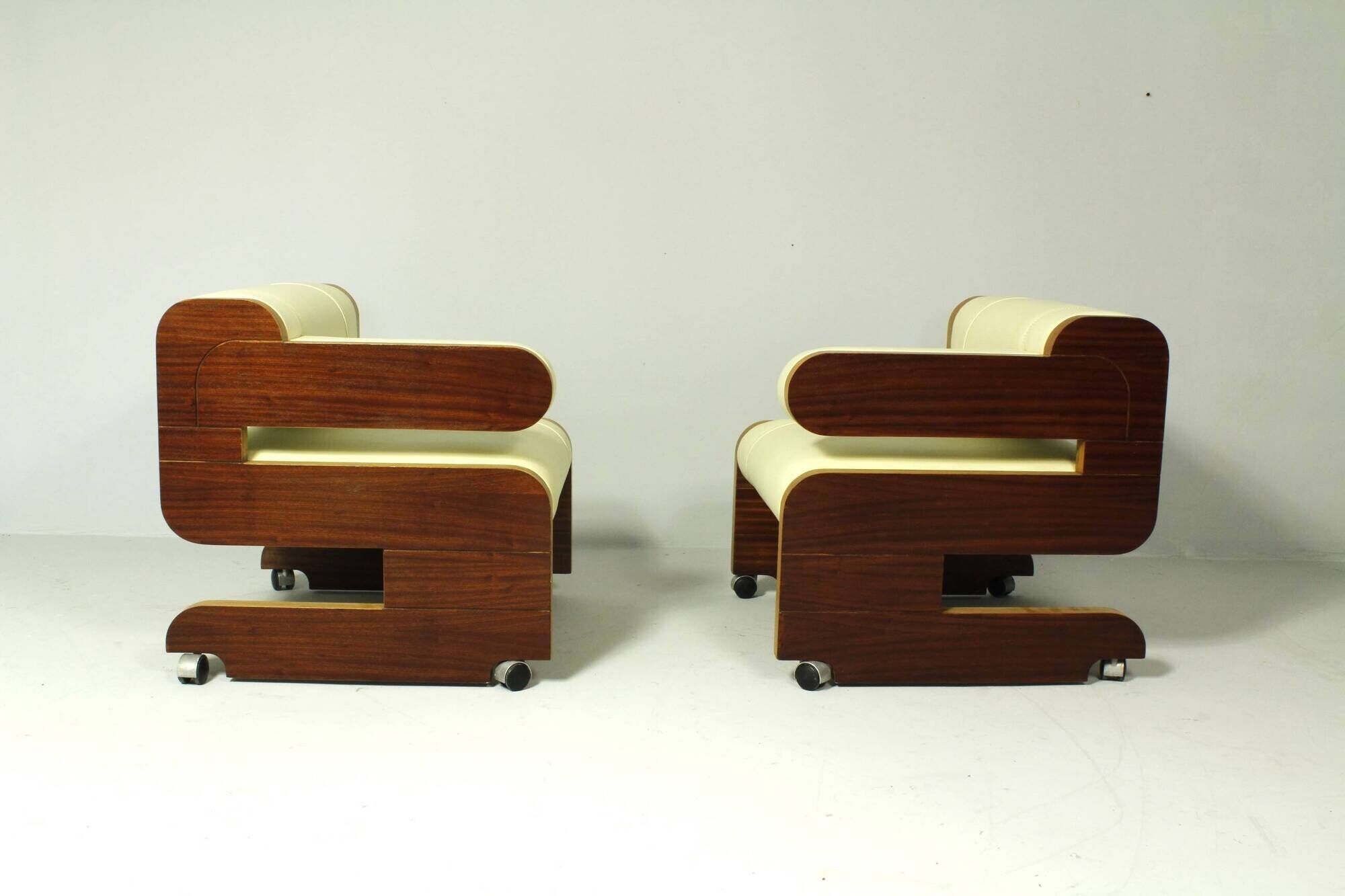 Pair of Mahogany Club Chairs upholstered in leather, 1970s