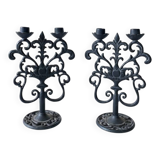 Black cast iron candlesticks, early 20th century, Neo-Rococo