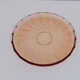 Plat rond art deco vieux rose en verre