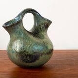 Art Deco double-necked vase in iridescent green flamed stoneware by Alphonse Cytère.