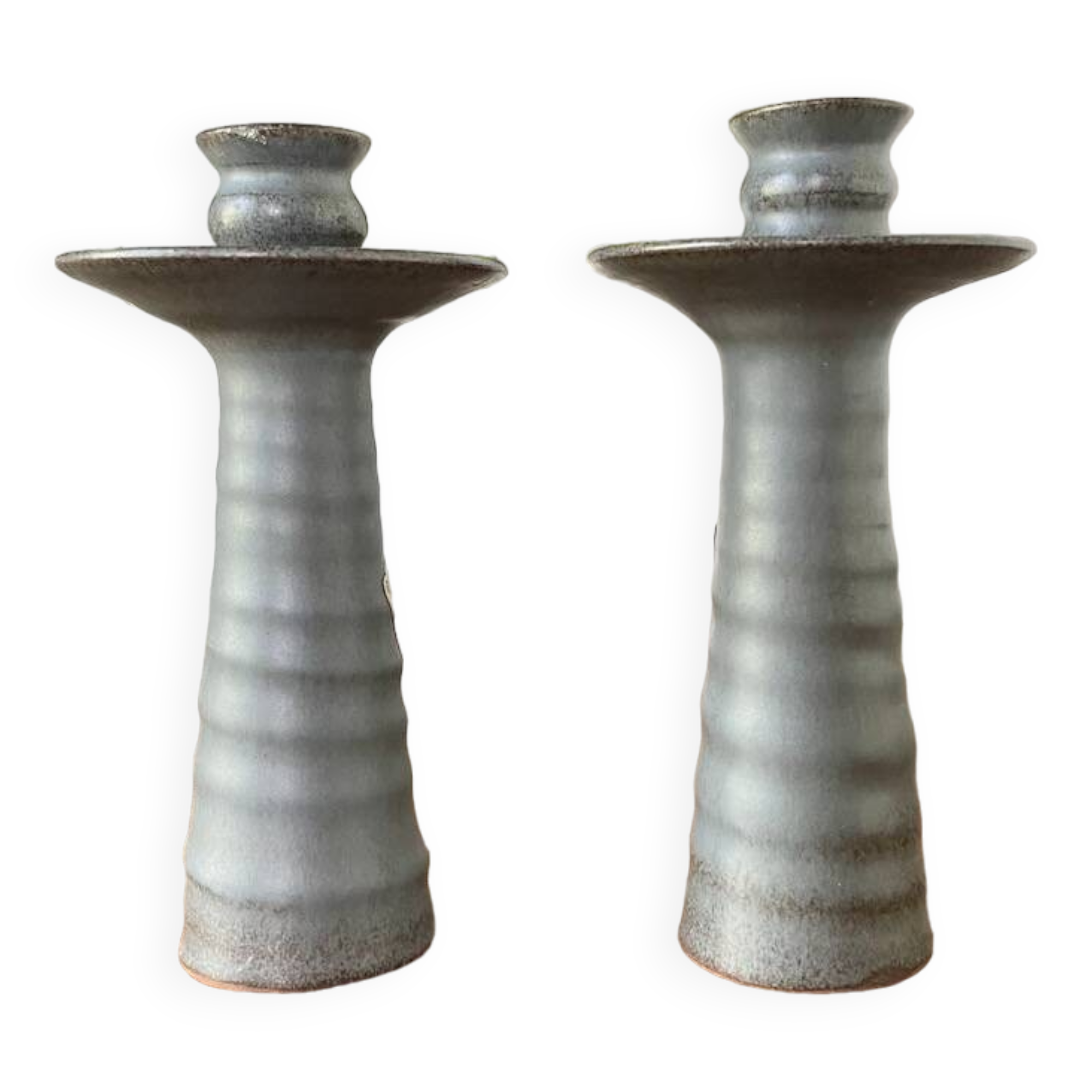 Pair of gray stoneware candlesticks