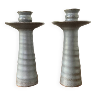 Pair of gray stoneware candlesticks