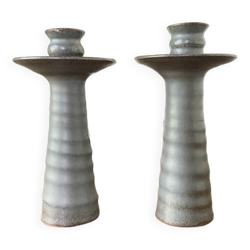 Pair of gray stoneware candlesticks