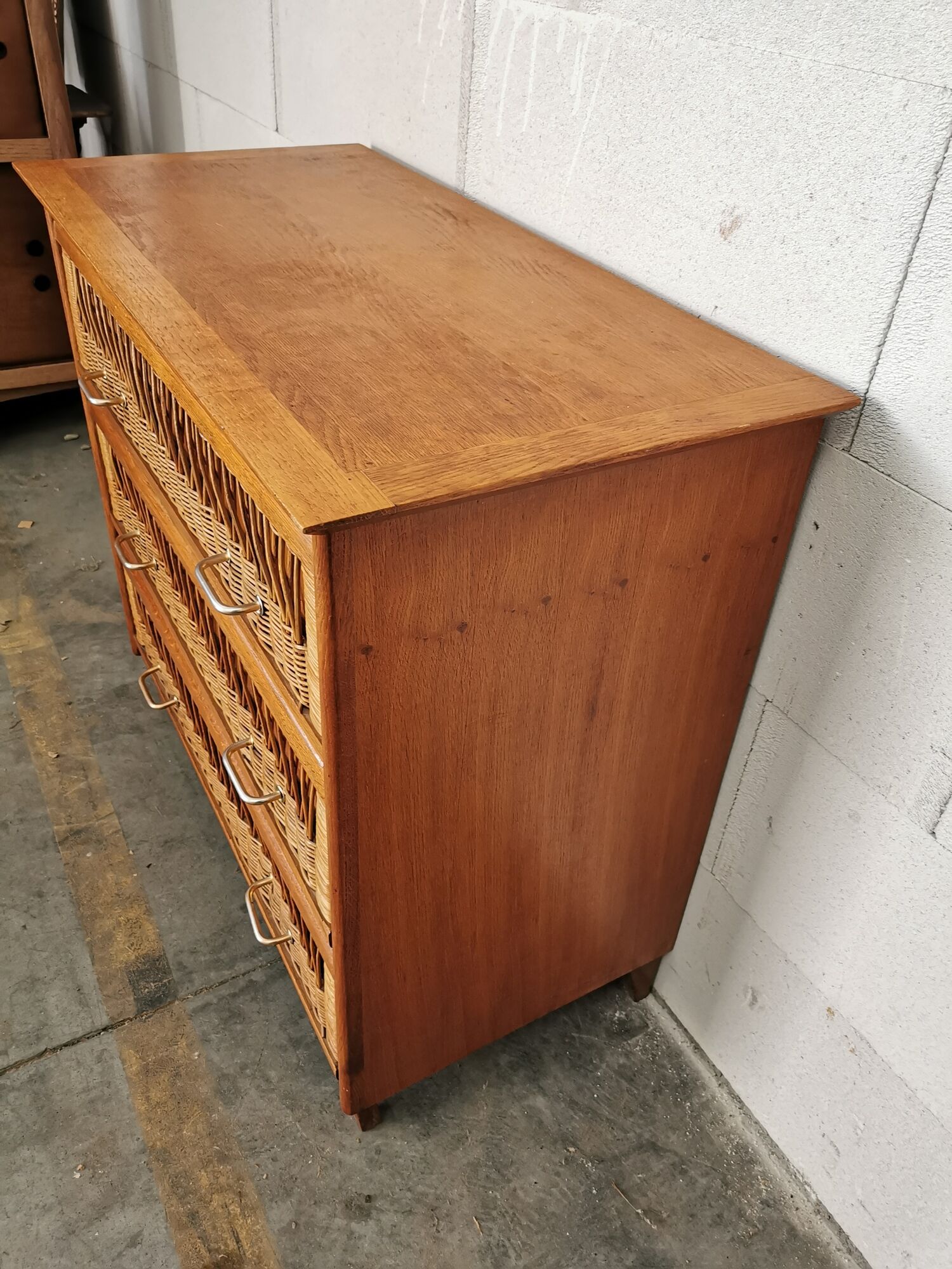 Vintage wood and rattan chest of drawers