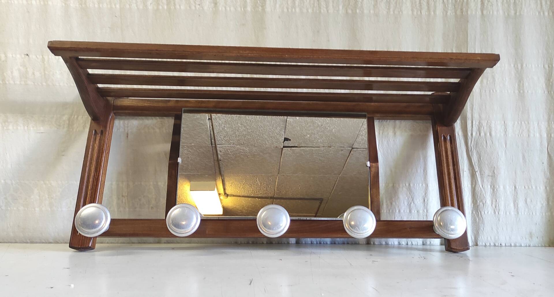 Solid wood and chrome metal coat rack - mid 20th century.
