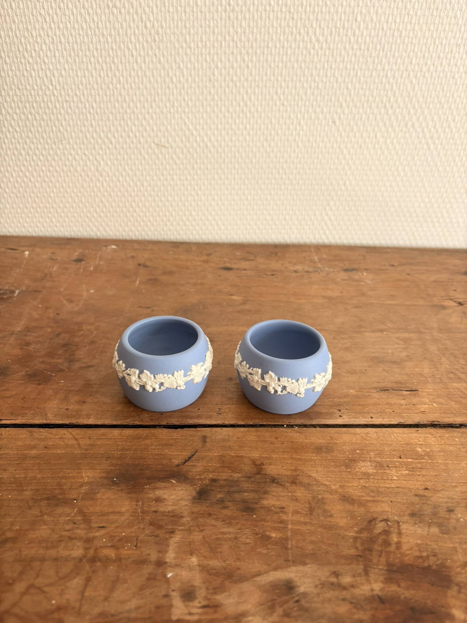 Pair of Candle Holders Saleron Wedgwood Jasperware Blue England