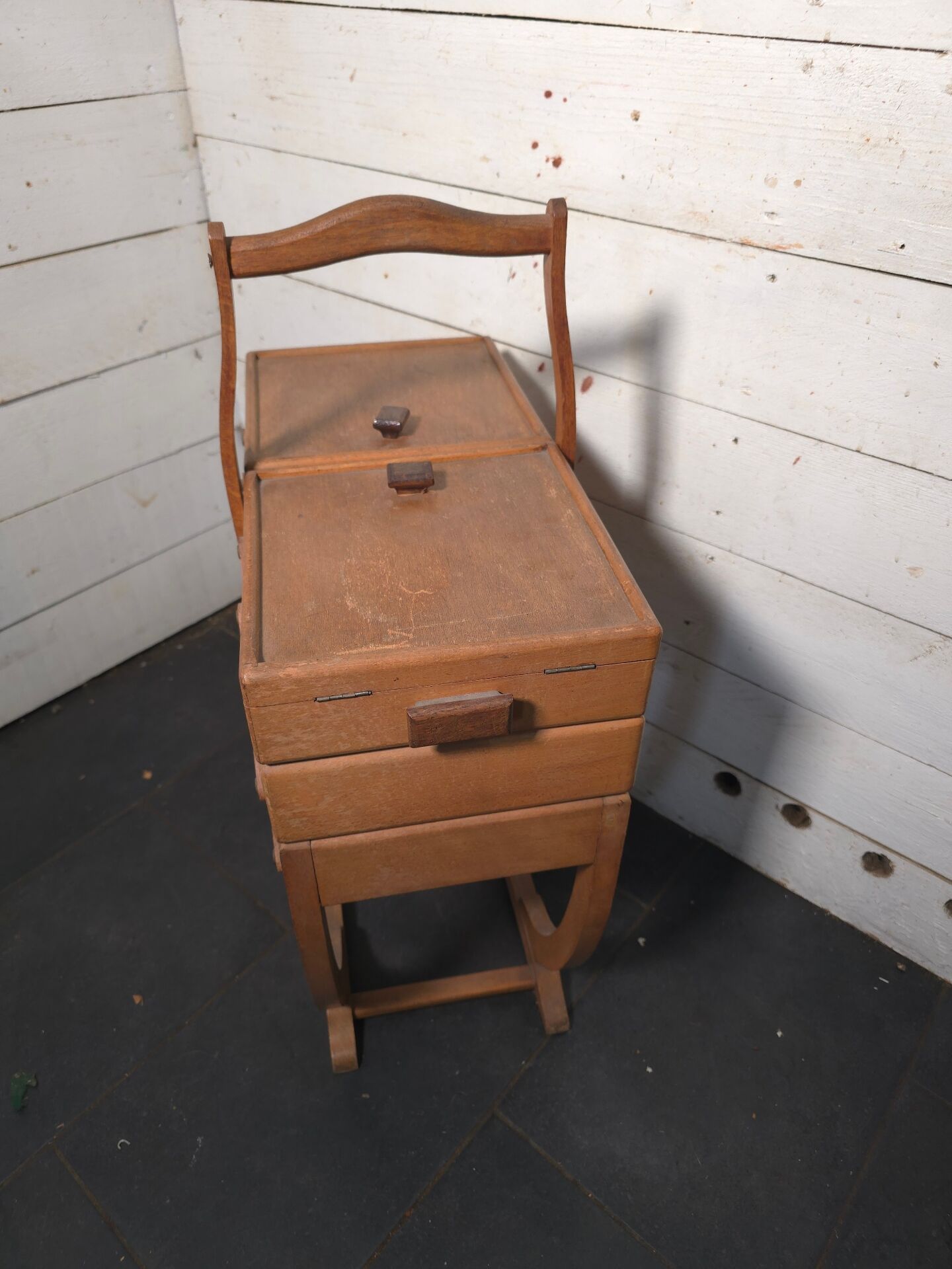 1950s sewing worker in beech wood